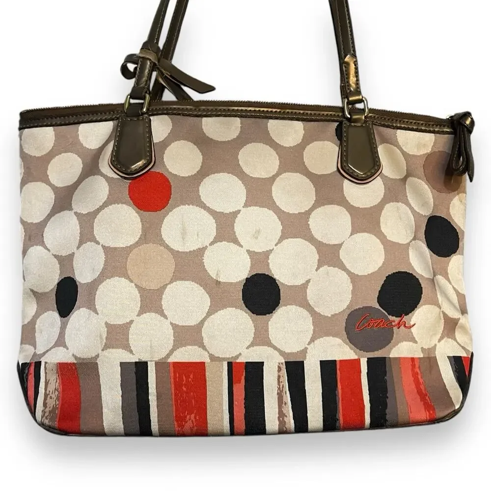 Coach Shoulder Bag 25126 Poppy Watercolor Polka Dot Women's Zip Casual FLAWED